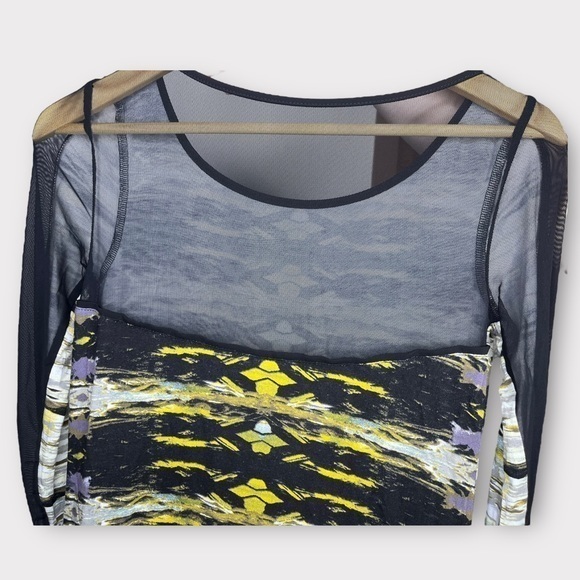 UO Silence & Noise‎ Yellow & Black Long Sleeve Mini Bodycon Dress Mesh Small - Picture 6 of 6